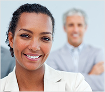 A businesswoman smiling.